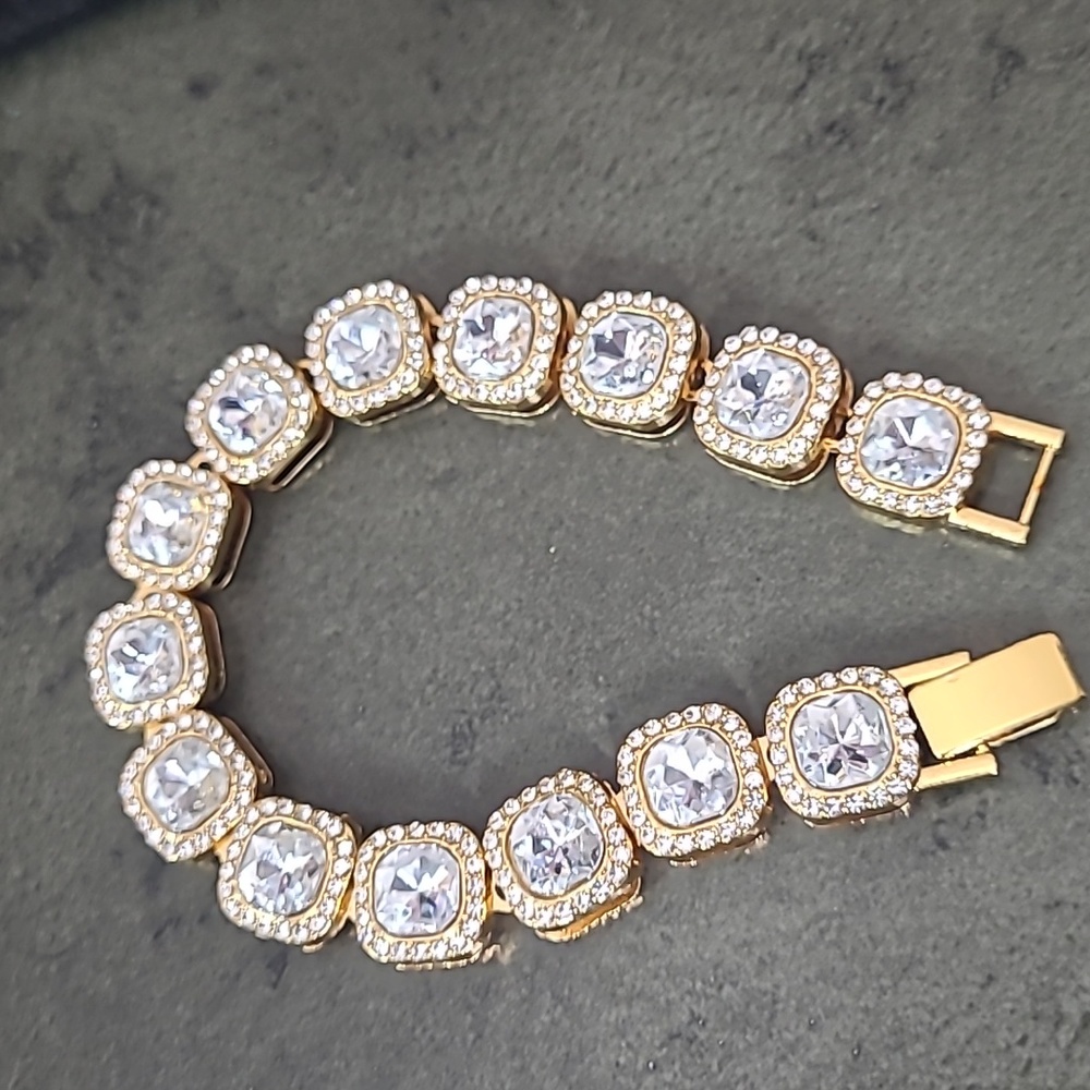 Large Cuban link Clear Rhinestone Bracelet